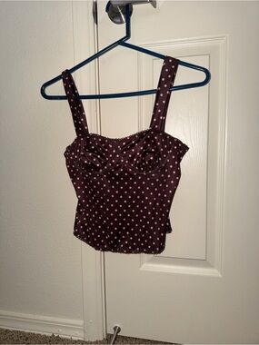 Brown Polka Dot Bustier Tank Top